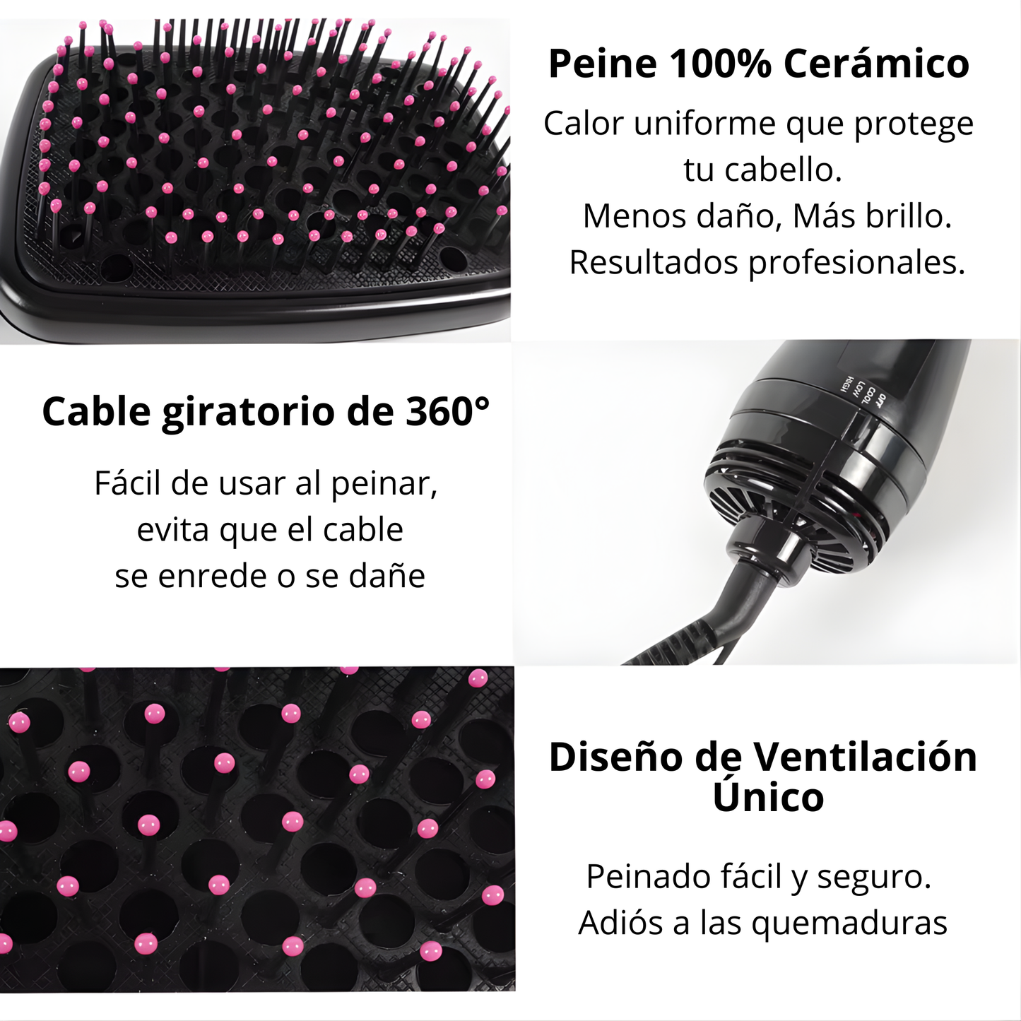 Cepillo Alisador 2 en 1 de Aire Caliente Anti enredos