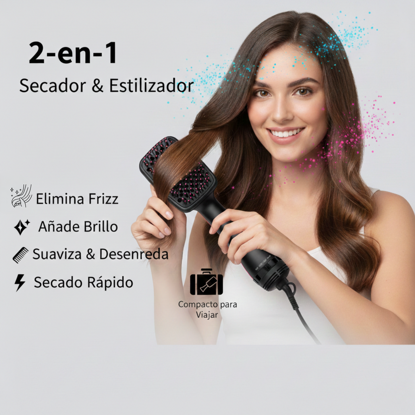 Cepillo Alisador 2 en 1 de Aire Caliente Anti enredos